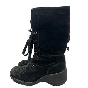 Riverland black suede lace up tall fold over boots
